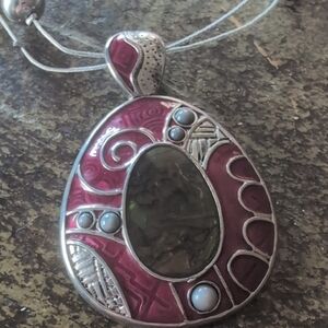 Christopher & Banks Silver and Red Pendant Necklace